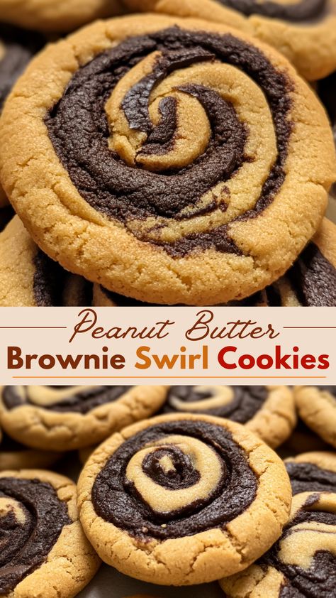 Peanut Butter Brownie Swirl Cookies Chocolate Peanut Butter Swirl Cookies, Brownie Swirl Cookies, Trending Desserts, Cookies Unique, Swirl Cookies, Peanut Butter Brownie, Brownies Recipes, Cookie Brownie Recipe, Tasty Dessert