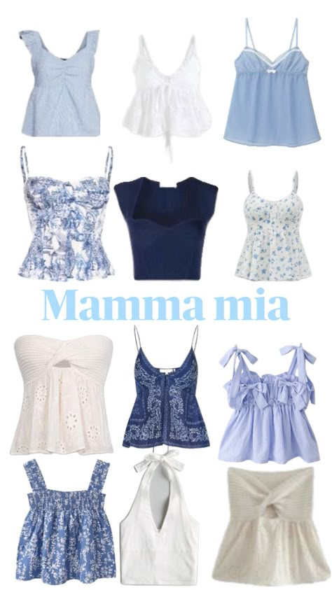 Amanda Seyfried Mamma Mia Outfits, Mamma Mia Clothes Aesthetic, Mamma Mia Style Inspiration, Mamma Mia Shirt Ideas, Mamma Mia Tops, Mama Mia Outfits Sophie, Mamma Mia Outfit Inspiration, Mamma Mia Bachelorette Party Shirts, Mamma Mia Outfit Aesthetic