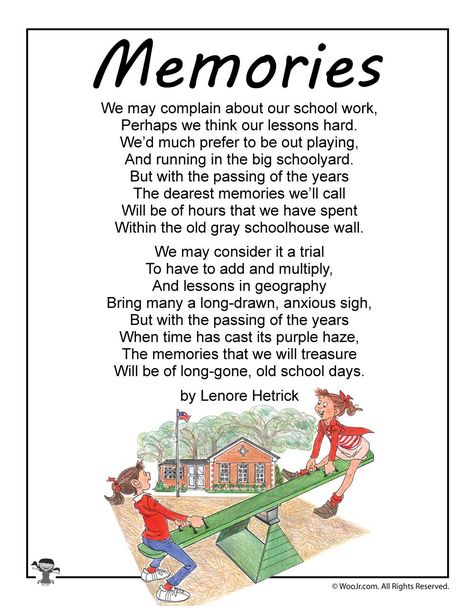 Memories School Poem for Kids | Woo! Jr. Kids Activities Last Day In School Quotes, Poem About School Life, Last School Day Quotes, Poems On School Life, Last Day Of School Speech, Good Bye School Quotes, Poem On Memories, School Memories Poem, Quotes For Last Day Of School