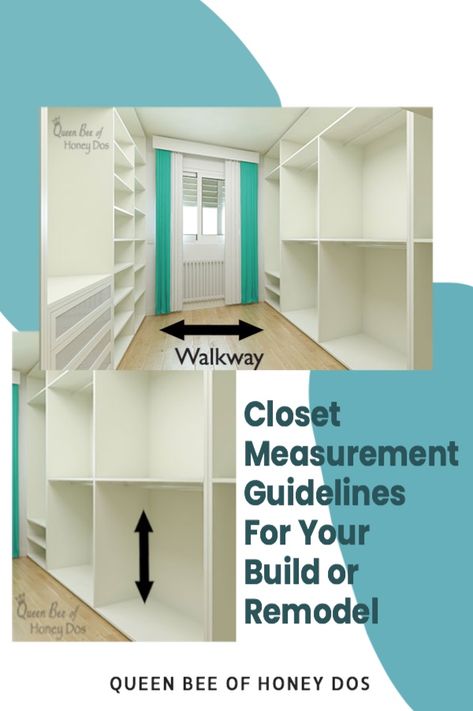 Find out how much room you need to make that closet that you have been dreaming about. THis guide breaks down the minimum amount of floor space required and the standard and minimun heights needed to maximize your closet's potential. #closets #renovations #remodeling #storage #design 7x10 Closet Layout, Bedroom Floor Plans With Walk In Closet, Minimum Width For Walk In Closet, Closet Dimensions For Hanging Depth, Small Walk In Closet Deminsions, Dimensions For Walk In Closet, 6x6 Walk In Closet, Walk In Closet Measurement Guide, Walk Through Master Closet