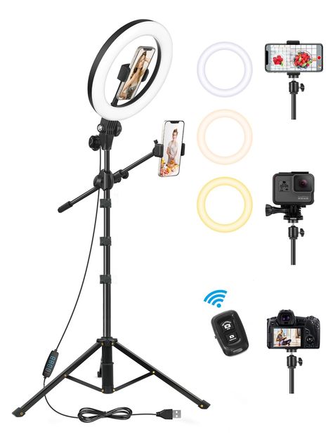 LUXSURE 10.5" Ring Light with Tripod Stand & Phone Holder, Overhead Tripod for Phone with Ring Light, Overhead Camera Phone Mount for Video Recording/Live Streaming/Selfie/Cooking: Amazon.co.uk: Electronics & Photo Tripod For Phone, Ring Light Tripod, Stand Phone Holder, Phone Tripod, Cinema Camera, Selfie Light, Technology Accessories, Light Ring, Bluetooth Remote