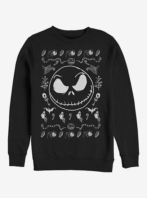 Disney Crown, The Nightmare Before Christmas Halloween, Bounding Outfits, Spooky Sweater, Spooky Pattern, Halloween Jack Skellington, Sweater Print, Disney Crewneck, The Nightmare Before Christmas Jack