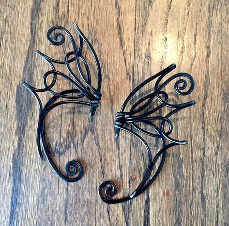 Fae Ears, Wire Elf Ears, Pixie Ears, Wire Filigree, Ear Cuff Diy, Bat Dragon, Elf Jewelry, Wire Crown, Dragon Ear Cuffs