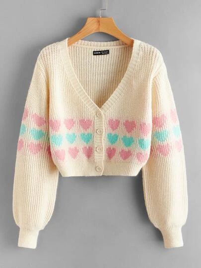 Pola Kardigan, Pattern Cardigan, Knit Cardigan Pattern, Cropped Pullover, Cute Cardigans, Patterned Cardigans, Bishop Sleeve, Cardigan Pattern, Heart Pattern