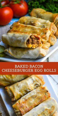 Baked Cheeseburger Eggrolls, Superbowl Foods Dinners, Fun New Dinner Ideas, Keto Cheeseburger Eggrolls, Non Traditional Egg Rolls, Yummy Comfort Food Dinners, Comfort Appetizers, Cheeseburger Eggrolls Recipe, Bacon Cheeseburger Eggrolls