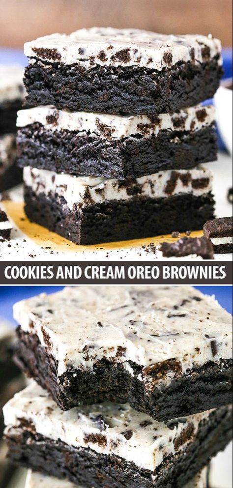 Cookies And Cream Brownies, Fudgy Cookies, Resep Starbuck, Brownie Oreo, Smores Dessert, Coconut Dessert, Brownies Cookies, Oreo Flavors, Oreo Brownies