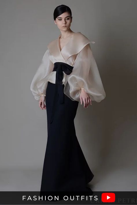 fashion outfits winter - fashion outfits for work - fashion outfits woman - fashion outfit ideas Flare Long Skirt, Organza Outfit, Long Skirt Elegant, Outer Organza, Fashion Outfits Winter, Organza Jacket, Filipiniana Dress, Simple Frock Design, Fashion Outfit Ideas