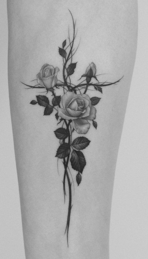 Rose Tattoos For Women, Cross Tattoos For Women, Forarm Tattoos, Muster Tattoos, Cross Tattoo Designs, Tasteful Tattoos, Pretty Tattoos For Women, Forearm Tattoo Women, Gorgeous Tattoos