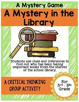 Here is another fun mystery game! Kids love to solve mysteries and this game is very exciting. Read the story aloud to the students. Pass out the clues to each student and let them solve the case together. This is a great tool for critical thinking, finding inferences, and team building skills. Disc... Library Games Elementary, Christmas Mystery Game, Christmas Break Activities, Group Team Building Activities, School Library Activities, Reading Comprehension Games, Inferencing Activities, Ela Games, Library Orientation