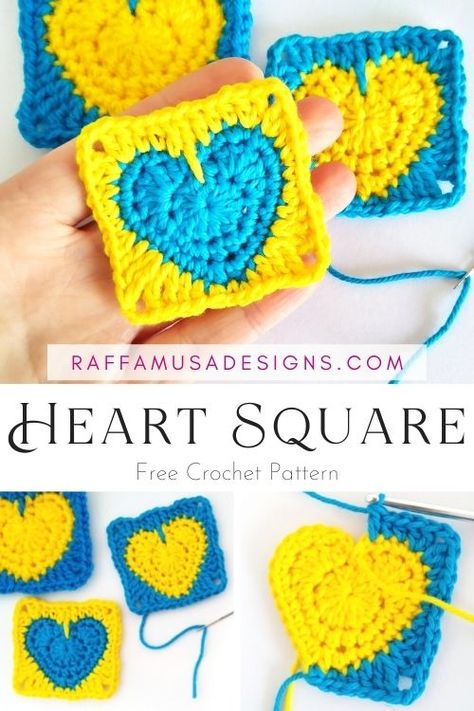 Little Heart Square – Free Crochet Pattern • RaffamusaDesigns Granny Square Pattern Free, Granny Square Crochet Patterns Free, Crochet Heart Pattern, Crochet Cushion Cover, Crochet Motif Patterns, Valentines Crochet, Manta Crochet, Crochet Square Patterns, Granny Squares Pattern