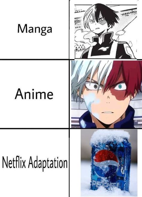 Manga Anime Netflix Adaptation, Mha Meme, Netflix Adaptation, Mha Funny, Manga Vs Anime, Bnha Memes, Mha Memes, Netflix Anime, Anime Mems