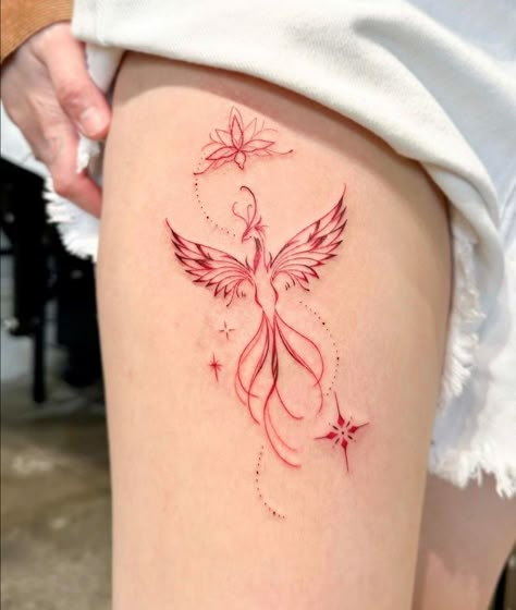 Small Phoenix Tattoos, 16 Tattoo, Leg Tattoos Women, Tatuaje A Color, Dope Tattoos For Women, Red Tattoos, Small Hand Tattoos, Phoenix Tattoo, Elegant Tattoos