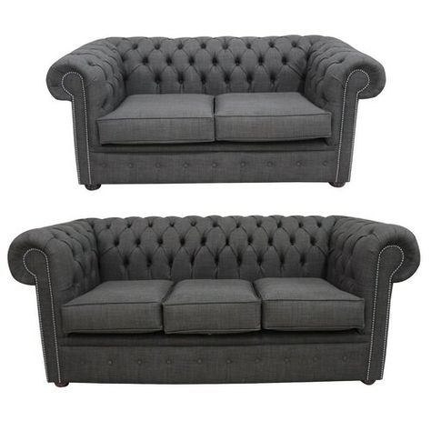 Mika Chesterfield 2 Piece Sofa Set Marlow Home Co. Small Couches, Grey Sofa Set, Tv Shelves, Room Colour Schemes, Chesterfield Sofa Living Room, Modern Couches, Sofas Ideas Living Room, Dining Room Colour Schemes, Velvet Sofa Living Room