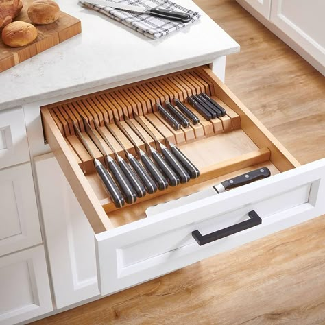 Rev-A-Shelf Dual Row Trim to Fit Knife Block Draw Organizer with Silverware Storage Holder for Kitchen Utensils, 55 Slot Cutlery Tray, Wood, 4WDKB-1 : Amazon.ca: Home Knife Drawer Storage, Kitchen Knife Storage Ideas, Knife Block Drawer, Knife Cabinet, Bm Swiss Coffee, Drawer Organization Kitchen, Homely Kitchen, Spice Drawers, Draw Organizer