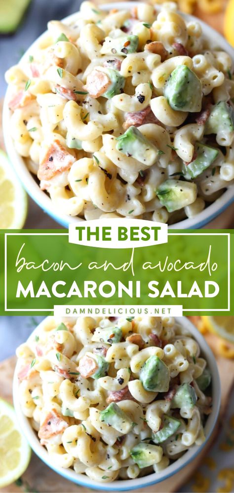 BACON AND AVOCADO MACARONI SALAD Simple Macaroni Salad, Memorial Day Food, Easy Macaroni Salad, Macaroni Recipes, Macaroni Salad Recipe, Lemon Thyme, Fresh Avocado, Salad Recipes For Dinner, Summer Meals