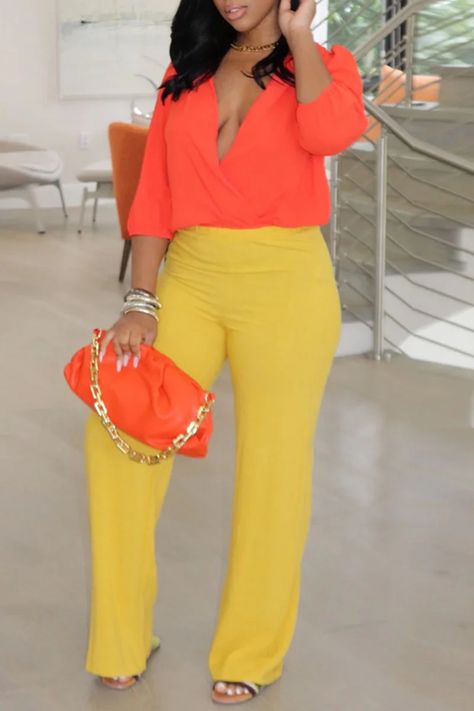 Lady Hair, Fest Outfits, Yellow Pants, Two Piece Pants Set, Elegante Casual, Classy Casual Outfits, Luxury Hair, Classy Casual, Colour Combinations