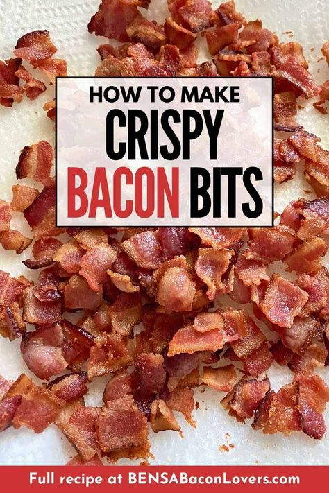 How to make your own crispy bacon bits (and bacon crumbles) for salads, soups, appetizers, baked potatoes and more. #baconbits Bacon In Microwave Crispy, Bacon Salad Recipes, Unique Bacon Recipes, Dinner Recipes Bacon, Bacon Meals, Bacon Grease Uses, Bacon Dinner Recipes, Million Dollar Bacon, Bacon Air Fryer