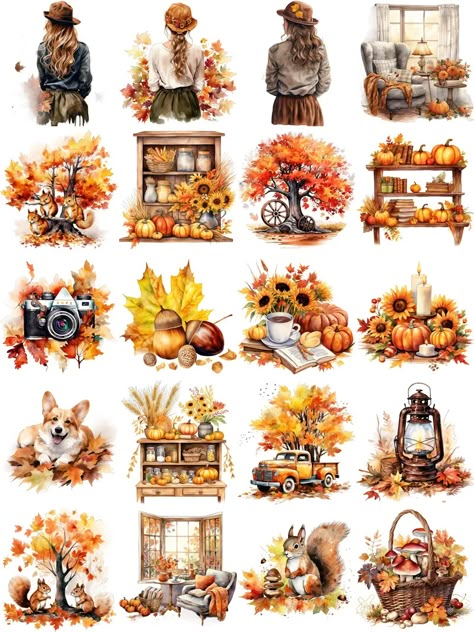 Autumn Stickers Crafts And Scrapbooking stickers kids toys book Decorative sticker DIY Stationery - AliExpress Autumn Tale, Fall Cottage, Sticker Machine, Autumn Illustration, Stickers Kawaii, Book Illustration Art, Autumn Stickers, Fall Watercolor, Fall Printables