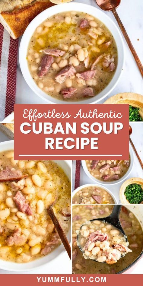 Transport yourself to Havana with each spoonful of this one-pot Classic Cuban Soup. Using ham hocks and salt pork (optional), white beans are infused with smoky flavors that complement their creamy texture. You can customize it with your protein of choice and add bacon for that signature smoky flavor! This soup can be cooked ahead of time since it tastes better the next day! Cuban Soup, Ham Hocks, Recipes By Ingredients, Salt Pork, White Bean Soup, Cuban Recipes, Easy A, Soup And Stew, Easy Soups