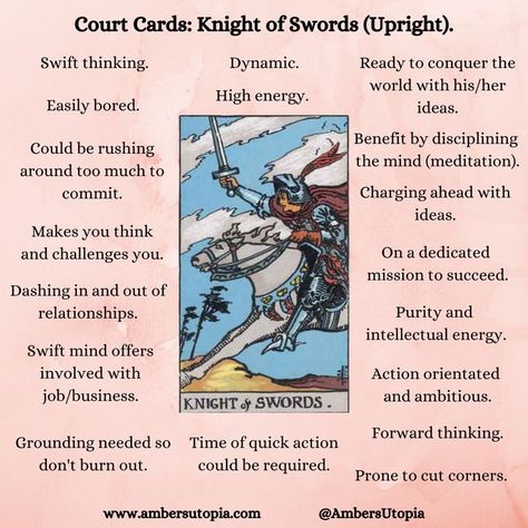 The Knight of Swords, in an upright position from the suit of swords in the tarot deck and its meanings, including the astrology and numerology meanings. 

#KnightofSwords #SuitofSwords #TarotCardMeanings #Tarot Knight If Swords Tarot Meaning, Knights Of Swords Tarot Meaning, Knights Tarot Meaning, Tarot Knight Of Swords, Suit Of Swords Tarot, Knight Of Swords Tarot Meaning Reversed, Knights In Tarot, 8 Of Swords Tarot Meaning, King Of Swords Tarot Meaning