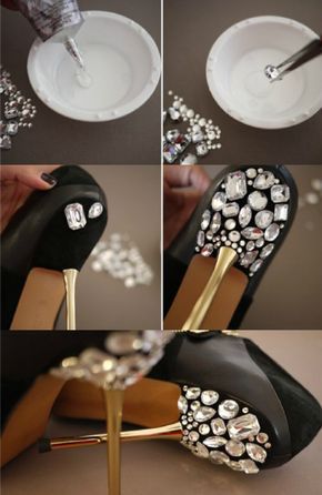 #shoes #handmake #black #fashion Diy Heels, Shoe Refashion, Shoe Makeover, Bridal Pumps, Jeweled Heels, Jeweled Shoes, Sparkly Shoes, Fabulous Diy, Nice Ideas