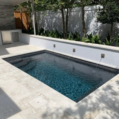 Small/Plunge/Cocktail Pools - Crystal Pools and Spas Rectangle Pool Water Feature, Modern Plunge Pool, Small Rectangle Pools For Small Yards, Small Splash Pool Ideas, Small Pool Water Features, Splash Pools Backyard, Mini Pools For Small Yards, Small Plunge Pools For Small Yards, Tiny Pools For Small Yards