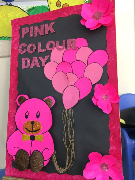 Color Pink Art For Preschool, Pink Day Decoration In Preschool, Pink Day Crafts Preschool, Pink Day Board Decoration In School, Pink Colour Craft For Preschoolers, Pink Colour Day Decoration Ideas For School, Pink Day Activities Preschool Ideas, Pink Day Activity For Kids, Pink Day Celebration Ideas In School