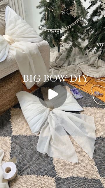 A L I C J A . D — design / diy on Instagram: "Big Bow DIY! Part one 🫶🏼  All you’ll need : - foam (for link comment foam below)  - fabric & ribbon  - fishing line  - hot glue gun   To make : - Cut out a bow shape with the foam  - wrap fabric and glue in place to secure it  - bunch up and wrap center with fishing line  - glue ribbon around in center  - cut fabric to make the pant legs and glue to back   🫶🏼🫶🏼🫶🏼   The next part will be the hard part …. lol  Can you guess where I’ll be putting these?  Hint - I made 5   #diybow #christmasdecor #bowseason #bows #diycrafts #diyhomedecor #diyer #christmasdiy" Fabric Ribbon Bow, Big Bow Diy, Fabric Bow Tutorial, Bow Season, Wrap Fabric, Bow Diy, Giant Bow, Christmas Tree Pillow, Tree Pillow