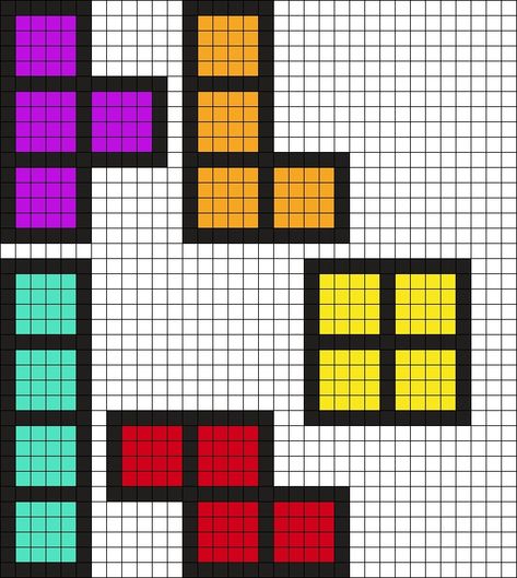 Tetris Pieces Perler Bead Pattern | Bead Sprites | Misc Fuse Bead Patterns Tetris Perler Beads, Kandi Mask, Hamma Beads Ideas, Hamma Beads, Fuse Bead Patterns, Kandi Cuff, Pattern Maker, Beads Ideas, Kandi Patterns