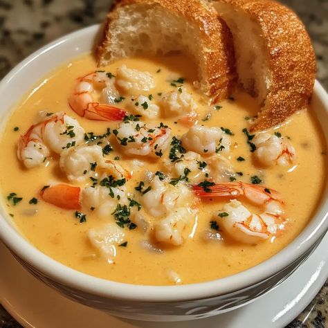 Creamy Crab and Shrimp Seafood Bisque Keto Shrimp Bisque Soup, Shrimp Chilli Recipe, Soups With Seafood, Seafood Bisque Soup, Shrimp And Crawfish Bisque, Shrimp Crab Bisque, Shrimp And Potato Soup, Crab Shrimp Seafood Bisque, Shrimp And Lobster Bisque