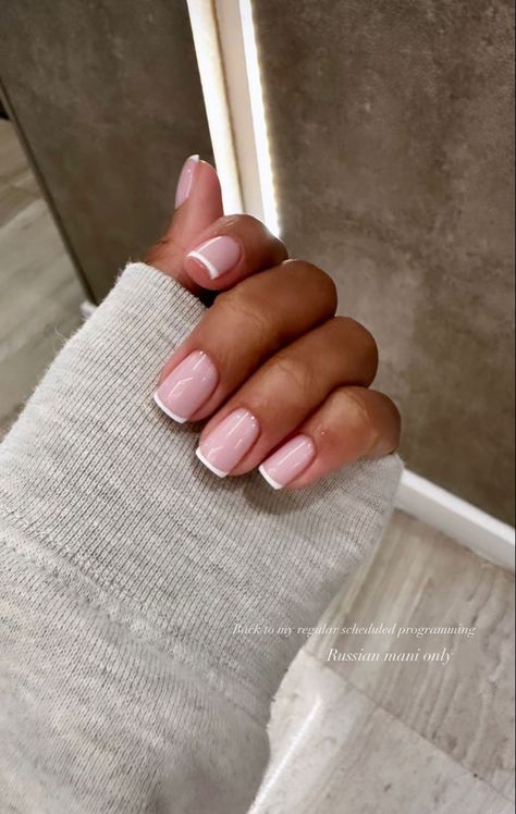 Nails For 40 Year Olds Over 40, French Manicure Minimalist, Small Tips Nails, Fine Line French Tip Nails, Modest Nails Classy, Tiny French Tip Nails, Minimalist Natural Nails, Very Short French Tip Nails, Short Square Oval Nails