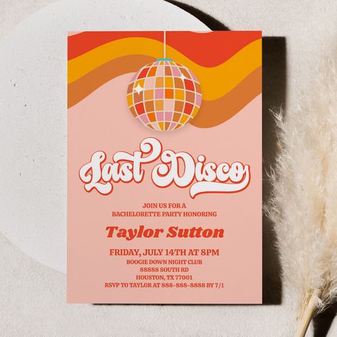 70s Party Invitations, Retro Invitation Design, Retro Party Invitations, 70s Birthday Party, 70s Bachelorette Party, 70s Bachelorette, Farewell Ideas, 70s Birthday, Retro Bachelorette Party