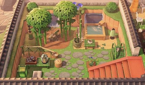 Get Inspired With These Gorgeous Animal Crossing: New Horizons Garden Ideas - myPotatoGames Animal Crossing Zen Garden, Acnh Zen Garden, Pagoda Garden, Ac New Leaf, Animal Crossing Guide, Animal Crossing Wild World, Animal Crossing Villagers, Bamboo Garden, Garden Animals