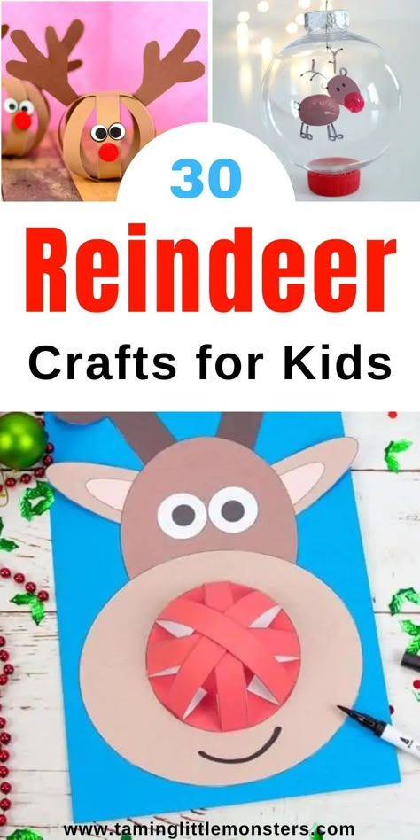 30 Fun and Easy Reindeer Crafts for Kids 🦌 Fun reindeer themed arts and crafts that are perfect for Christmas. #christms #artsandcrafts #preschool #kindergarten Reindeer Art Preschool, Reindeer Crafts For Toddlers, Prek Reindeer Craft, Reindeer Craft Kindergarten, Reindeer Ornaments For Kids To Make, Reindeer Prek Activities, Reindeer Crafts Preschool, Reighndeer Crafts For Kids, Reindeer Crafts For Kids