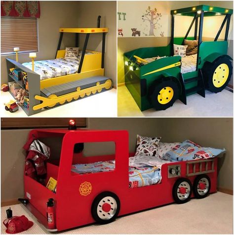 Car Bunk Bed, Car Bed Aesthetic, Diy Dump Truck, Car Bedroom Ideas, Truck Toddler Bed, Race Car Bedroom, Firetruck Bed, Kids Bed Design, Car Bedroom