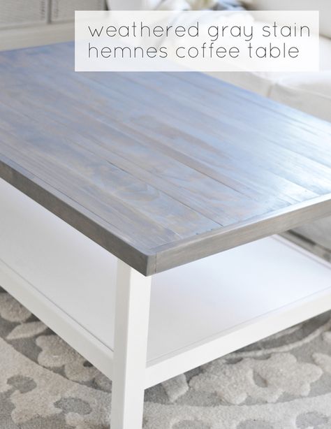 wood top with weathered gray stain on IKEA hemnes table Ikea Hemnes Coffee Table, Weathered Gray Stain, Refinished Table, Meja Sofa, Weathered Grey Stain, Decorate Room, Gray Stain, Ikea Hemnes, Inexpensive Furniture