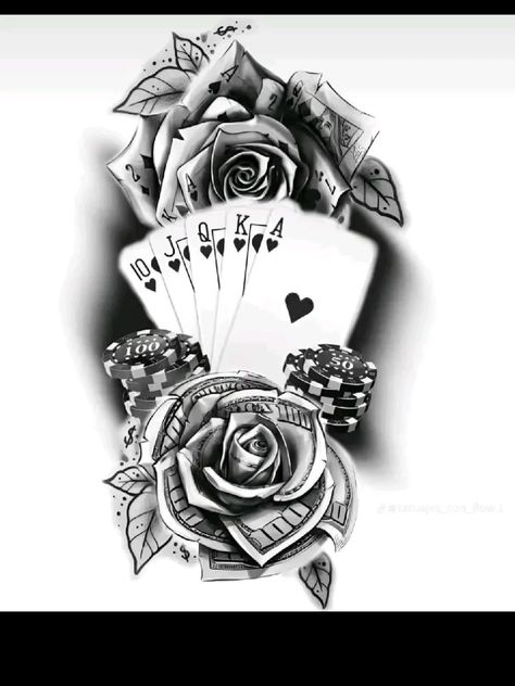 Gambling Tattoo Ideas For Men, 4 Aces Tattoo, Casino Tattoo Design, Casino Tattoo Ideas, Poker Tattoo Ideas, Chicana Tattoo Design, Deck Of Cards Tattoo, Gamble Tattoo, Joker Card Tattoo