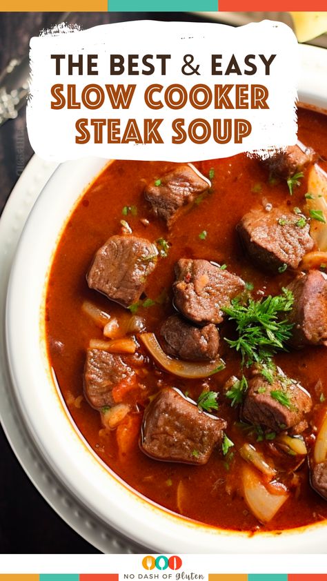 Slow Cooker Steak Soup With Noodles, Crock Pot Steak Soup, Steak Soup Recipes Crock Pots, Sirloin Steak Soup Recipes, Slow Cooker Steak Soup, Easy Crockpot Steak Recipes, Steak Soup Crockpot, Slow Cooker Beef Soup, Slow Cooker Beef Recipe