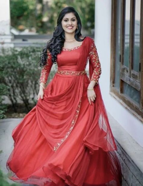 Long Gown Simple Design, New Pattern Gown Design, Simple Gown For Engagement Indian, Gagra Choli Blouse Designs, Gagra Blouses Design, Long Gown Dress Long Gown Dress Party Wear, Gown Ideas Simple, Party Gowns Indian Weddings, Anarkali Dress Pattern From Saree