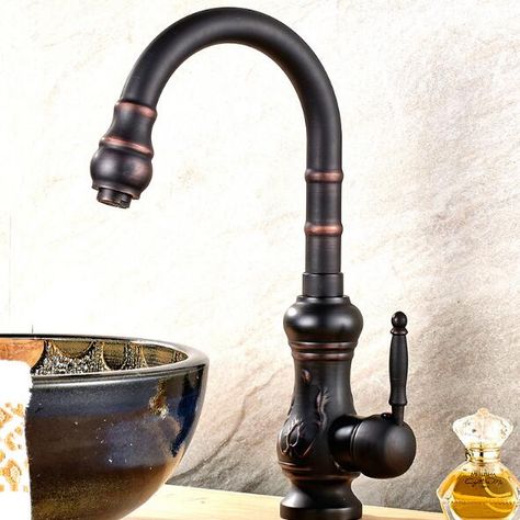 Free Shipping kitchen faucet antique 360 degree swivel kitchen sink Faucet Mixer kitchen vanity faucet luxury water tap Black And Copper Kitchen, Antique Brass Kitchen Faucet, Copper Kitchen Faucets, Oil Rubbed Bronze Kitchen, Antique Brass Kitchen, Rubbed Bronze Kitchen, Spanish Style Kitchen, Copper And Wood, Bar Farmhouse