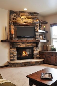 https://pin.it/6yYwqYsq8 Corner Stone Fireplace, Corner Fireplaces, Corner Fireplace Ideas, Corner Fireplace Living Room, Corner Gas Fireplace, Design Fireplace, Slate Fireplace, Fireplace Designs, Fireplace Entertainment