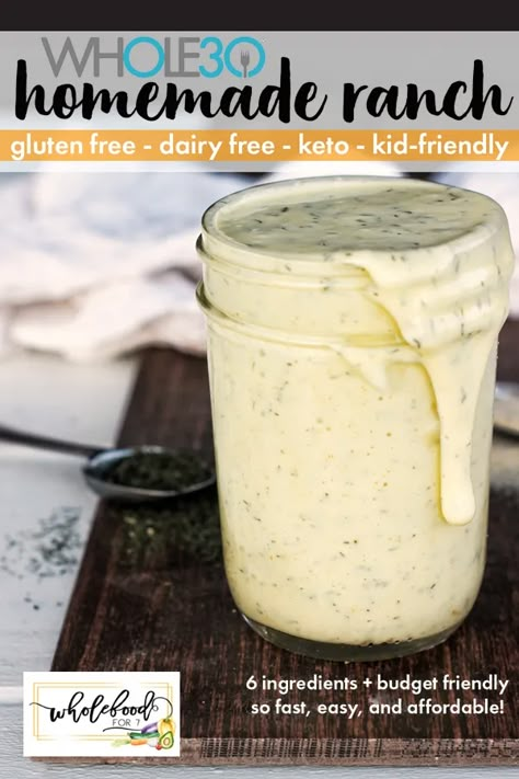 Easy Ranch Dressing, Paleo Ranch Dressing, Paleo Ranch, Dairy Free Ranch Dressing, Paleo Condiments, Paleo Sauces, Ranch Dressing Recipe, Vegan Ranch, Lactose Free Diet