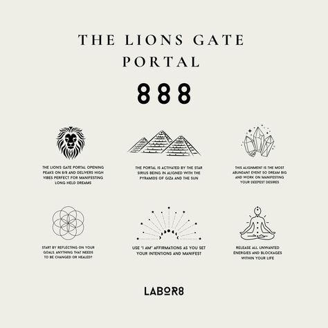 ✨ The Power of the Lion’s Gate Portal 888 ✨ On August 8th, the Lion’s Gate Portal opens, aligning Earth with the star Sirius and bringing a surge of cosmic energy. This powerful portal, peaking during Leo season, is marked by the significance of the number 8, repeated thrice as 888. The number 8 symbolizes infinity, abundance, and cosmic balance, and this year’s alignment is particularly potent. In 2024, the energy of 888 amplifies manifestations, personal growth, and spiritual awakenings... Star Sirius, Time For New Beginnings, Lions Gate, Old Patterns, Leo Season, True Purpose, Pyramids Of Giza, Cosmic Energy, Infinite Possibilities