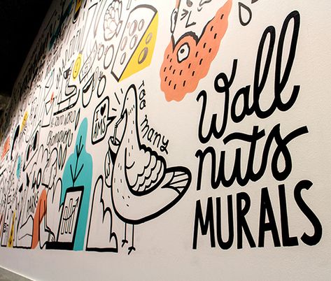 Wallnuts Murals - Elastic Amsterdam Food Pantry Design, Food Mural, Office Wall Graphics, Mural Illustration, Office Graphics, Bird Strike, Find Logo, Pop Display, Mural Ideas