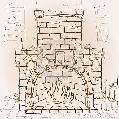 How To Draw Fireplace, Christmas Fireplace Art, Fireplace Drawing Sketch, Christmas Fireplace Illustration, Fireplace Doodle, Christmas Fireplace Drawing, Fireplace Sketch, Fireplace Game, Fireplace Illustration