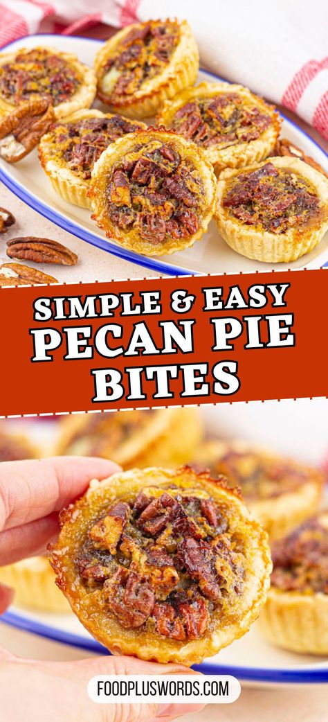 Pecan Pie Bites Puff Pastry, Mini Pecan Pies In A Muffin Tin, Pecan Pie Bites Easy, Easy Mini Pecan Pies, Pecan Pie Muffins Recipe, Pecan Pie Mini Muffins, Bite Size Pecan Pie, Mini Pecan Pie Recipes, Pecan Pie Cookies Recipe