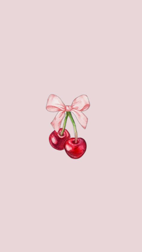 cherry bow wallpaper Cherry Ipad Wallpaper, Ipad Wallpaper Cherry, Cherry Bow Wallpaper, Pink Cherry Wallpaper Aesthetic, Cherry With Bow, Plain Widgets, Cherry Aesthetic Wallpaper, Aesthetic Cherries, Cherry Vibes