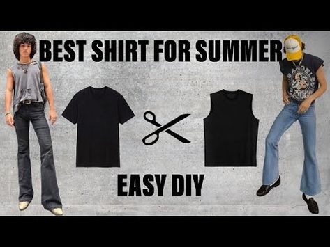 BEST DIY SHIRT FOR SUMMER | HOW TO MAKE A MUSCLE TEE / TANK | DIY CROPPED T-SHIRT - YouTube Diy Muscle Tank From T Shirt, Muscle Tank Diy, Shirt Upcycle, T Shirt Upcycle, Diy Crop Top, Diy Tank, Sewing Things, Diy For Men, Diy Buttons