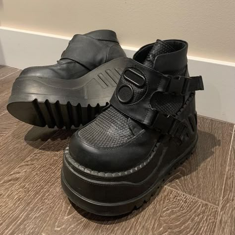 Demonia Boots Aesthetic, Demonia Dynamite, Demonia Platforms, Demonia Boots, High Platform Shoes, Big Shoes, Demonia Shoes, Vegan Leather Boots, Funky Shoes