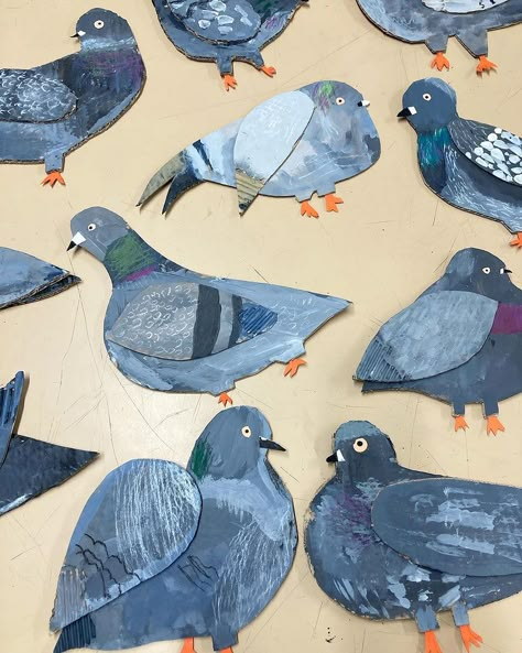 Cardboard Pigeon, Pigeon Art, Animal Art Projects, Paper Cutout Art, Jr Art, Birds Art, Cardboard Art, Homeschool Art, School Art Projects